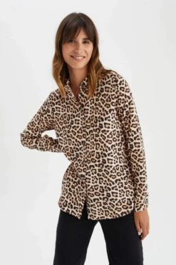 DeFacto Regular Fit Leopar Desenli Uzun Kollu Gömlek -Tunik Style I8266AZ 22AU BG350 03 02