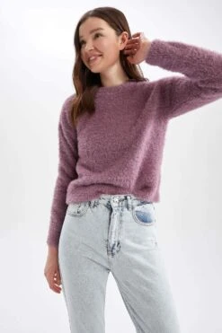 DeFacto Pelüş Düşük Omuzlu Regular Fit Triko Kazak -Tunik Style K9257AZ 22AU BR348 03 02