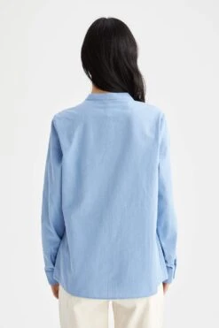 DeFacto Regular Fit Patlı Keten Görünümlü Uzun Kollu %100 Pamuk Gömlek -Tunik Style L6492AZ 22SM BE551 06 01
