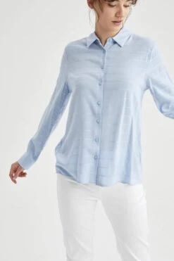 DeFacto Büyük Beden Relax Fit Çizgili Uzun Kollu Gömlek