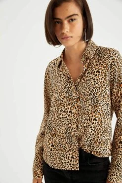 DeFacto Regular Fit Leopar Desenli Viskon Gömlek