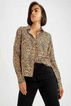 DeFacto Regular Fit Leopar Desenli Viskon Gömlek 13 DeFacto Regular Fit Leopar Desenli Viskon Gömlek -Tunik Style N2517AZ 22AU ER146 04 01
