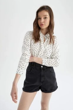 DeFacto Regular Fit Puantiyeli Viskon Gömlek -Tunik Style N2517AZ 22SP BK27 04 01