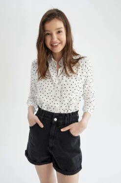 DeFacto Regular Fit Puantiyeli Viskon Gömlek -Tunik Style N2517AZ 22SP BK27 05 01