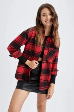 DeFacto Gömlek Yaka Flanel Uzun Kollu Gömlek -Tunik Style R3725AZ 22WN RD119 04 02