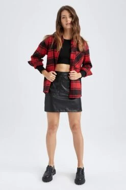 DeFacto Gömlek Yaka Flanel Uzun Kollu Gömlek -Tunik Style R3725AZ 22WN RD119 05 02