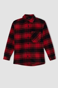 DeFacto Gömlek Yaka Flanel Uzun Kollu Gömlek -Tunik Style R3725AZ 22WN RD119 07 01
