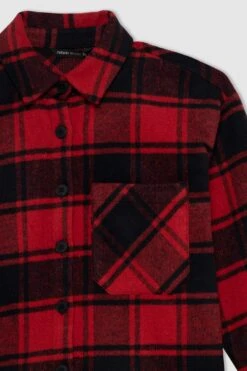 DeFacto Gömlek Yaka Flanel Uzun Kollu Gömlek -Tunik Style R3725AZ 22WN RD119 08 01
