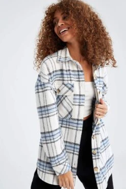 DeFacto Relax Fit Ekose Desenli Cep Detaylı Flanel Oduncu Gömlek Tunik