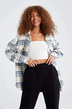 DeFacto Relax Fit Ekose Desenli Cep Detaylı Flanel Oduncu Gömlek Tunik -Tunik Style S0420AZ 22SP BE215 04 01