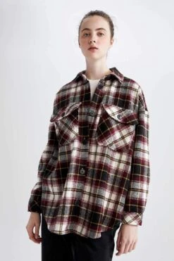 DeFacto Relax Fit Ekose Desenli Cep Detaylı Geri Dönüşümlü Flanel Oduncu Gömlek Tunik -Tunik Style S0420AZ 22WN BR169 04 01