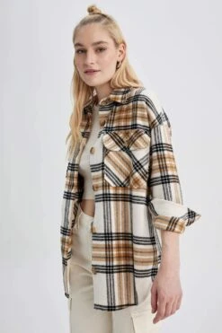 DeFacto Gömlek Yaka Flanel Uzun Kollu Tunik -Tunik Style S0420AZ 23AU BN538 03 01