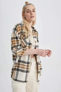 DeFacto Gömlek Yaka Flanel Uzun Kollu Tunik -Tunik Style S0420AZ 23AU BN538 04 01