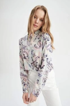 DeFacto Traditional Loose Fit Gömlek Yaka Desenli Uzun Kollu Tunik