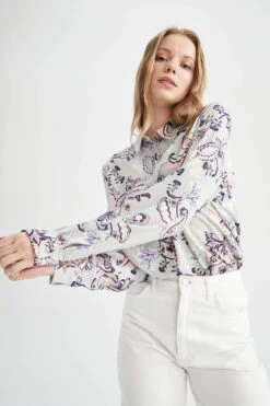 DeFacto Traditional Loose Fit Gömlek Yaka Desenli Uzun Kollu Tunik -Tunik Style T0609AZ 22SM TR384 03 02