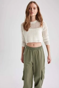 DeFacto Regular Fit Bisiklet Yaka Delik İşi Kazak -Tunik Style T4513AZ 23SP ER98 05 03