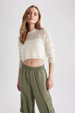 DeFacto Regular Fit Bisiklet Yaka Delik İşi Kazak -Tunik Style T4513AZ 23SP ER98 07 03