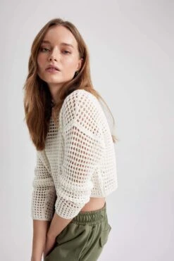 DeFacto Regular Fit Bisiklet Yaka Delik İşi Kazak -Tunik Style T4513AZ 23SP ER98 09 01