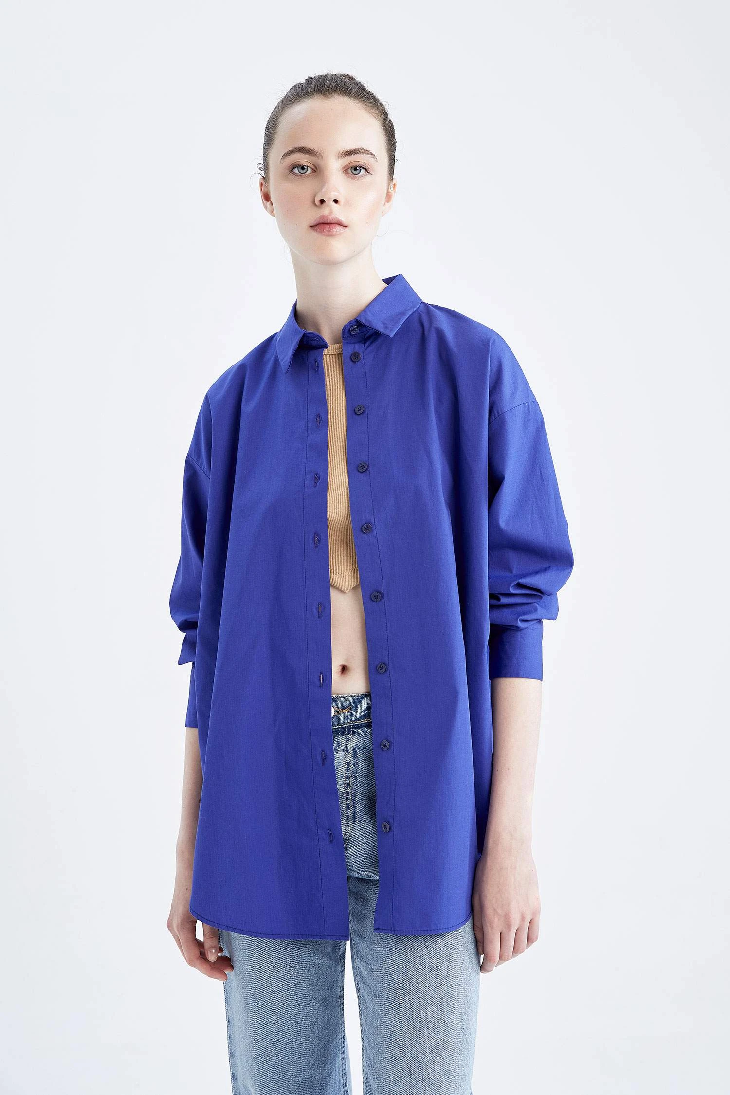 DeFacto Oversize Fit Gömlek Yaka Poplin Uzun Kollu %100 Pamuk Tunik 3 DeFacto Oversize Fit Gömlek Yaka Poplin Uzun Kollu %100 Pamuk Tunik