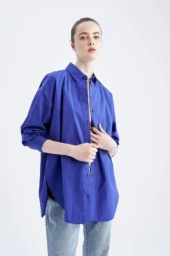 DeFacto Oversize Fit Gömlek Yaka Poplin Uzun Kollu %100 Pamuk Tunik 13 DeFacto Oversize Fit Gömlek Yaka Poplin Uzun Kollu %100 Pamuk Tunik -Tunik Style T5494AZ 22AU BE413 04 01