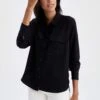 DeFacto Regular Fit Gömlek Yaka Viskon Uzun Kollu Gömlek -Tunik Style T6889AZ 22AU BK81 01 02