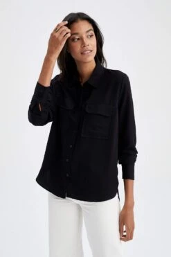 DeFacto Regular Fit Gömlek Yaka Viskon Uzun Kollu Gömlek