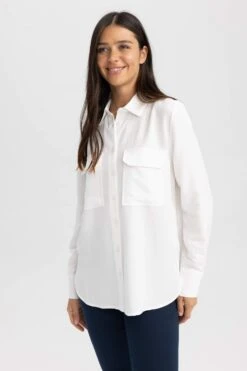 DeFacto Regular Fit Gömlek Yaka Dokulu Uzun Kollu Gömlek 9 DeFacto Regular Fit Gömlek Yaka Dokulu Uzun Kollu Gömlek -Tunik Style T6889AZ 23AU WT32 03 01