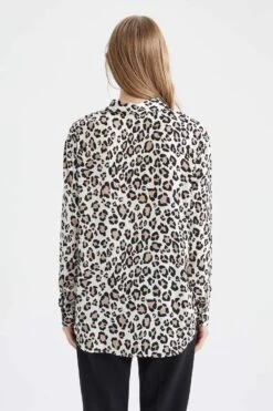 DeFacto Oversize Fit Leopar Desenli Saten Gömlek Tunik -Tunik Style T6892AZ 22SM BN332 05 01