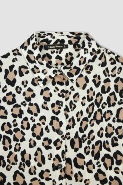 DeFacto Oversize Fit Leopar Desenli Saten Gömlek Tunik -Tunik Style T6892AZ 22SM BN332 07 01