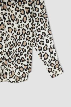 DeFacto Oversize Fit Leopar Desenli Saten Gömlek Tunik -Tunik Style T6892AZ 22SM BN332 08 01