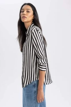 DeFacto Oversize Fit Gömlek Yaka Saten Uzun Kollu Gömlek -Tunik Style T6892AZ 23AU BK34 04 01