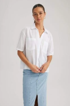 DeFacto Crop Gömlek Yaka Kısa Kollu %100 Pamuk Gömlek