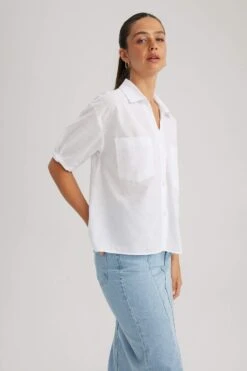 DeFacto Crop Gömlek Yaka Kısa Kollu %100 Pamuk Gömlek -Tunik Style U4874AZ 23HS WT34 03 01