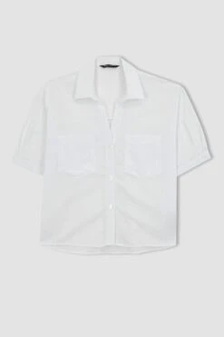 DeFacto Crop Gömlek Yaka Kısa Kollu %100 Pamuk Gömlek -Tunik Style U4874AZ 23HS WT34 06 01