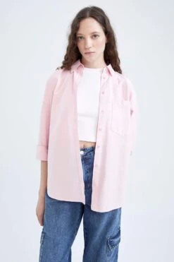 DeFacto Oversize Fit Oxford Uzun Kollu %100 Pamuk Gömlek -Tunik Style V2439AZ 22AU PN152 03 02