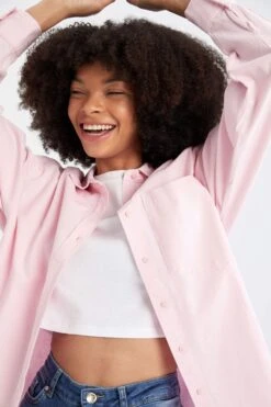 DeFacto Oversize Fit Gömlek Yaka Oxford Uzun Kollu %100 Pamuk Gömlek