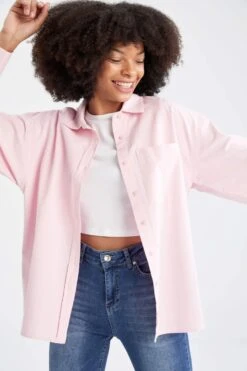 DeFacto Oversize Fit Gömlek Yaka Oxford Uzun Kollu %100 Pamuk Gömlek -Tunik Style V2439AZ 22SP PN440 03 01