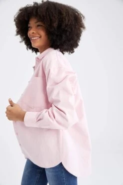 DeFacto Oversize Fit Gömlek Yaka Oxford Uzun Kollu %100 Pamuk Gömlek -Tunik Style V2439AZ 22SP PN440 04 01