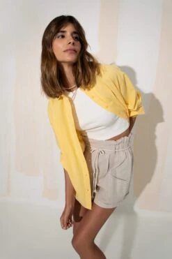 DeFacto Oversize Fit Keten Uzun Kollu Gömlek