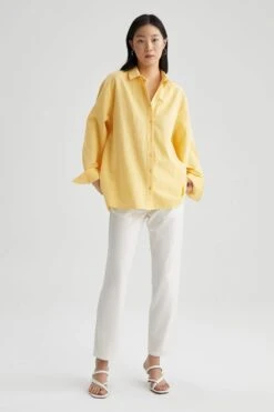 DeFacto Oversize Fit Keten Uzun Kollu Gömlek -Tunik Style V2521AZ 22SM YL66 04 02