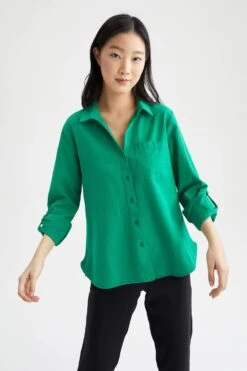 DeFacto Regular Fit Uzun Kollu Keten Görünümlü Gömlek 11 DeFacto Regular Fit Uzun Kollu Keten Görünümlü Gömlek -Tunik Style V2522AZ 22SM GN747 03 02