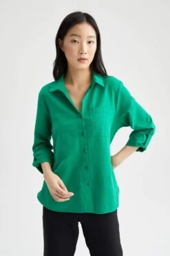 DeFacto Regular Fit Uzun Kollu Keten Görünümlü Gömlek 13 DeFacto Regular Fit Uzun Kollu Keten Görünümlü Gömlek -Tunik Style V2522AZ 22SM GN747 05 02