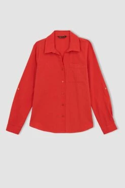 DeFacto Regular Fit Basic Uzun Kollu Keten Görünümlü Gömlek -Tunik Style V2522AZ 23SP RD44 09 01