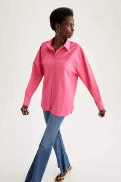 DeFacto Cepli Oversize Fit Poplin Gömlek %100 Pamuk Tunik