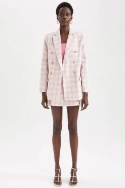 DeFacto Oversize Fit Kazayağı Desenli Dokulu Tuvit Blazer Ceket