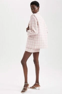 DeFacto Oversize Fit Kazayağı Desenli Dokulu Tuvit Blazer Ceket -Tunik Style V4333AZ 22SP PN1 04 01