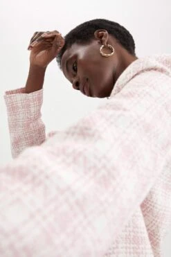 DeFacto Oversize Fit Kazayağı Desenli Dokulu Tuvit Blazer Ceket -Tunik Style V4333AZ 22SP PN1 05 01