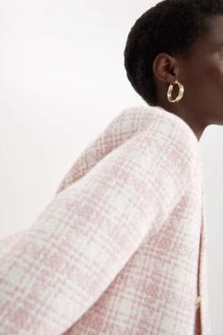 DeFacto Oversize Fit Kazayağı Desenli Dokulu Tuvit Blazer Ceket -Tunik Style V4333AZ 22SP PN1 06 01