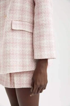 DeFacto Oversize Fit Kazayağı Desenli Dokulu Tuvit Blazer Ceket -Tunik Style V4333AZ 22SP PN1 07 01