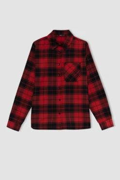 DeFacto Regular Fit Gömlek Yaka Flanel Uzun Kollu Gömlek -Tunik Style V5501AZ 22AU RD2 05 01